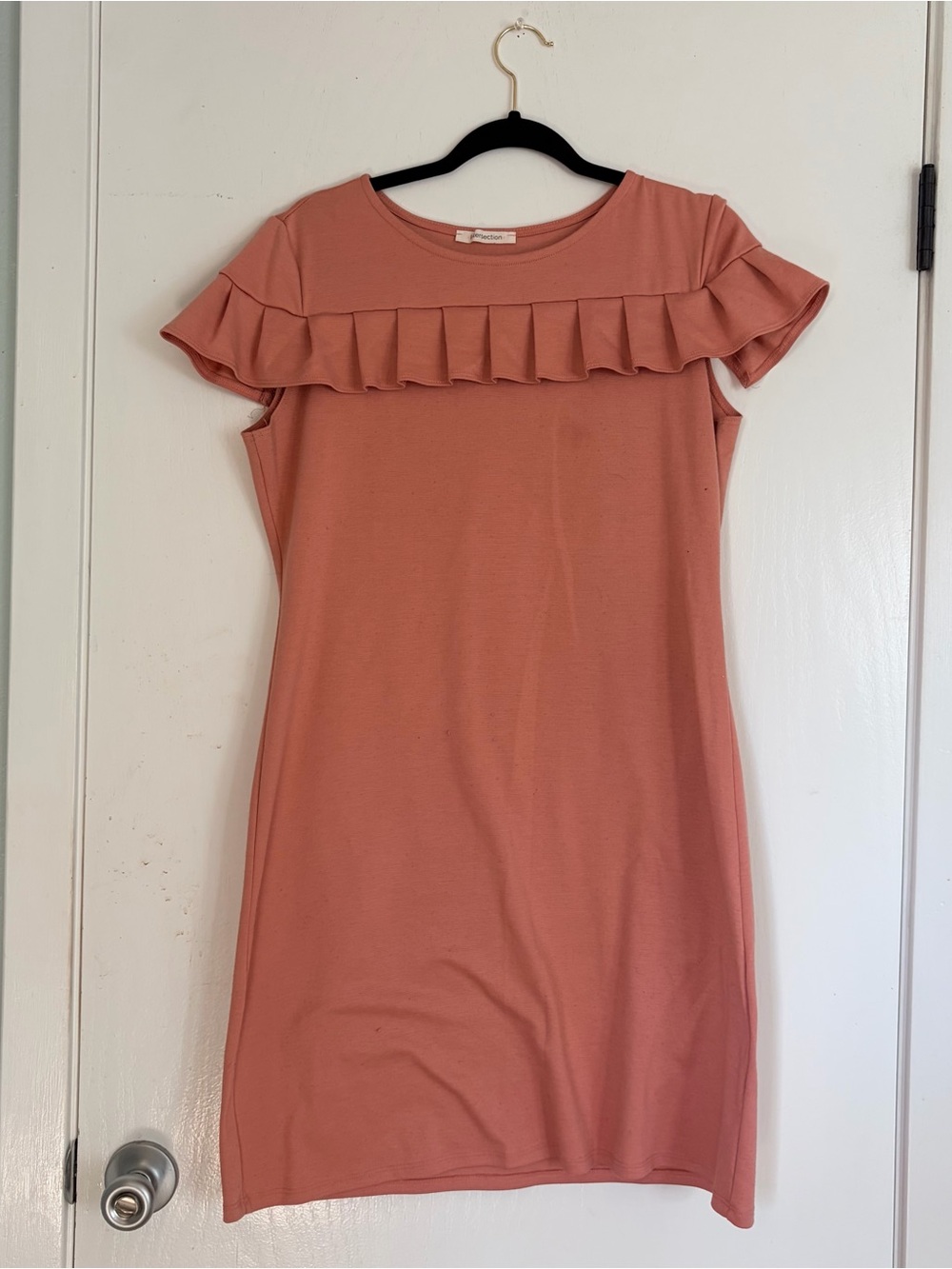 Ruffle Shoulder Sheath Midi Dress Dusty Pink